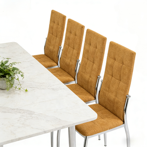 Sedia da Pranzo di Lusso in Tessuto Giallo <span class=keywords><strong>Senape</strong></span> con Design Trapuntato a Griglia, Schienale Alto e Gambe Cromate - Product Image 6