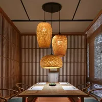 Lampe suspendue vintage en rotin et bambou LED, décoration d'intérieur, lustres tissés à la main, lampe suspendue E27, suspension de restaurant