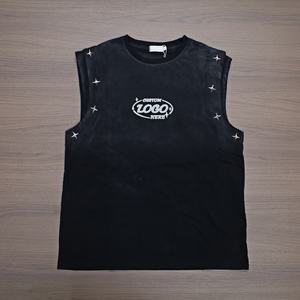 Camiseta sin mangas de algodón 100% de alta calidad personalizada para hombre, estilo vintage lavado, diseño con remaches, talla grande, venta al por mayor - Product Image 2