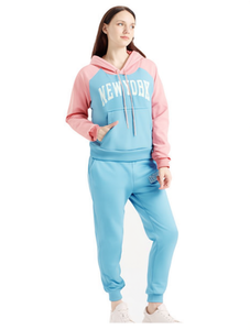 Set Felpa con Cappuccio Color Block da Donna, in Pile, Maniche Lunghe, Vestibilità Ampia, Casual, per Tutte le Stagioni, Set Lungo 2 Pezzi con Tasche - Product Image 1