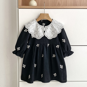 Frühlings-Prinzessinnenkleid für Mädchen von 1-6 Jahren, Neue Babykleidung aus Baumwolle mit Blumenstickerei, Spitzenkragen, Zwillingskleid für Kinder - Product Image 6