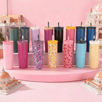 Vaso térmico de acero inoxidable de doble pared de 24 oz con diseño de dibujos animados, tapa antiderrames y pajita, ideal para regalos de Halloween para niños.
