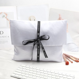 Custom Ribbon Printing Satin <b>Envelope</b> Lingerie T-shirt Storage Pouch <b>White</b> Luxury Satin Gift Cosmetic Hair Packing Dust Slik Bag - Product Image 4
