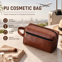 Grande capacité, sac de maquillage en cuir PU tendance, imperméable, sac de voyage pour femmes, portable avec poignée souple et fermeture éclair