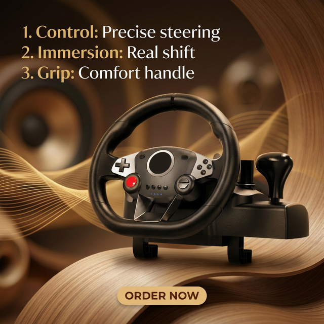 Factory-Direct Wired Racing Wheel with Mount Simulates Real Feel Eco-Friendly Compatible with /PC