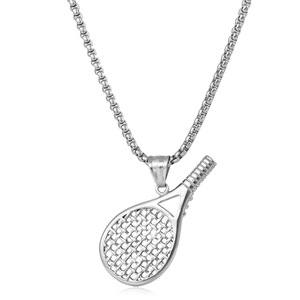 Yunnique – collier avec pendentif raquette de tennis en acier inoxydable, chaîne de 60cm, couleur argent, bijoux à la mode pour hommes - Product Image 3