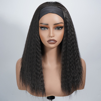 Perruque bandeau synthétique noire naturelle 1B, texture Kinky Straight, prête à l'emploi, sans colle, pour usage quotidien