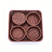 Panier en rotin plastique avec 4 petits paniers séparables, conteneur de rangement multi-compartiments écologique pour fruits secs, noix, collations, bonbons