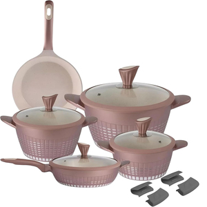 High Quality Modern Non-stick Coated Pot <b>Pan</b> Glass Lids Soft Touch Handles Die <b>Cast</b> Ceramic 9 Piece Aluminum Cookware Set - Product Image 1