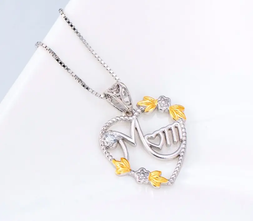 Gioielli di moda KYNL015 collane a forma di cuore in pietra di zircone lucido per regalo madre donna