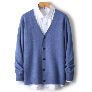 Logo personnalisé d'usine automne et hiver 100% <span class=keywords><strong>laine</strong></span> respirant chaud Style Simple hommes col en v <span class=keywords><strong>cardigan</strong></span> à un bouton - Product Image 2