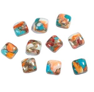 Cabochon lisse en forme de coussin en nacre naturelle, cuivre et turquoise, pour la fabrication de bijoux, toutes tailles, vente en gros, marque AMARA - Product Image 1