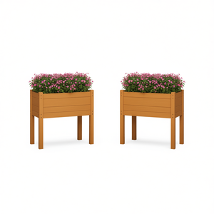 Set di 2 Vasi da Giardino in Legno di Pino Massiccio, Colore Marrone Miele Medio, Stile Rustico - Product Image 1