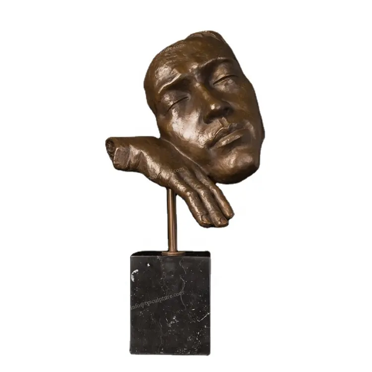 Wholesale modern face art statue metal hand touch face thinking interior sculpture