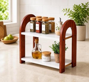 Étagère à épices à 2 niveaux, organisateur de cuisine, comptoir en bois, étagère multifonctionnelle pour comptoir - Product Image 3