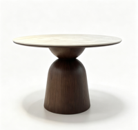 Table à manger de design français, base en bois massif, plateau en pierre frittée, plateau tournant Lazy Susan, 4 places, assemblage requis