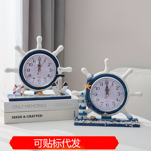 Nautical Helmsman <b>Table</b> <b>Clock</b> With Lighthouse And Sailboat Decor Battery Operated Quartz Movement For Bedroom Or Living Room - Product Image 5