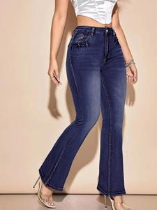 Vintage American Style Mid-<b>waist</b> Flared <b>Jeans</b> Slimming Smoothing Women's <b>Elastic</b> Denim Trousers Fashionable Retro Leggings - Product Image 5