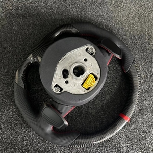 Volant en cuir véritable avec surpiqûres rouges de luxe personnalisées, en fibre de carbone véritable, pour A3 A4L A5 A6L A7 A8 Q5 Q7 Q8 <span class=keywords><strong>TT</strong></span> R8 - Product Image 5