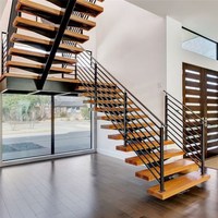 Escalier droit CBMmart, escalier intérieur en bois pour villa, escalier flottant avec rampe