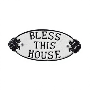 Panneau de porte « Bless This House », produits artisanaux, forme ovale, panneaux muraux décoratifs, prix abordable - Product Image 1