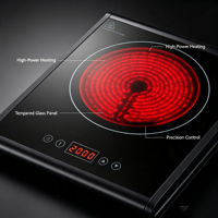 Cuisinière infrarouge portable 2000W, plaque de cuisson électrique en céramique à commande tactile, compatible avec plusieurs ustensiles de cuisine, cuisinière domestique