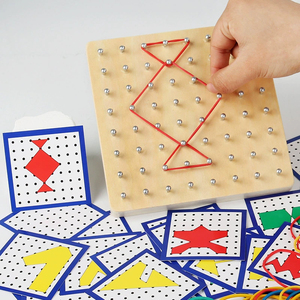 Tablero de madera para Educación Temprana, tablero de goma creativo con forma geométrica, enseñanza Montessori para <span class=keywords><strong>geoboard</strong></span> de jardín de infantes - Product Image 4