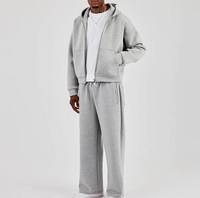 Ensemble de survêtement personnalisé brodé pour homme, en coton épais uni, avec pantalon de survêtement ample et sweat à capuche zippé