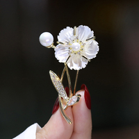 Soldes Exceptionnelles XILIANGFEIZI : Broche Fleur en Cuivre et Zircon, Perle de Coquillage Premium, Broches Camélia en Coquillage Naturel