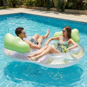 แพยางเป่าลมคู่พร้อมที่พักศีรษะสำหรับสองคน |   แพยางไวนิลแบบหนาสำหรับสระว่ายน้ำ ชายหาด และทะเลสาบ - Product Image 1