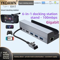 Station d'accueil filaire 6-en-1 en alliage d'aluminium Type-C pour Steam Deck/ HDTV 4K 100W PD 3 USB 3.0 Gigabit Ethernet