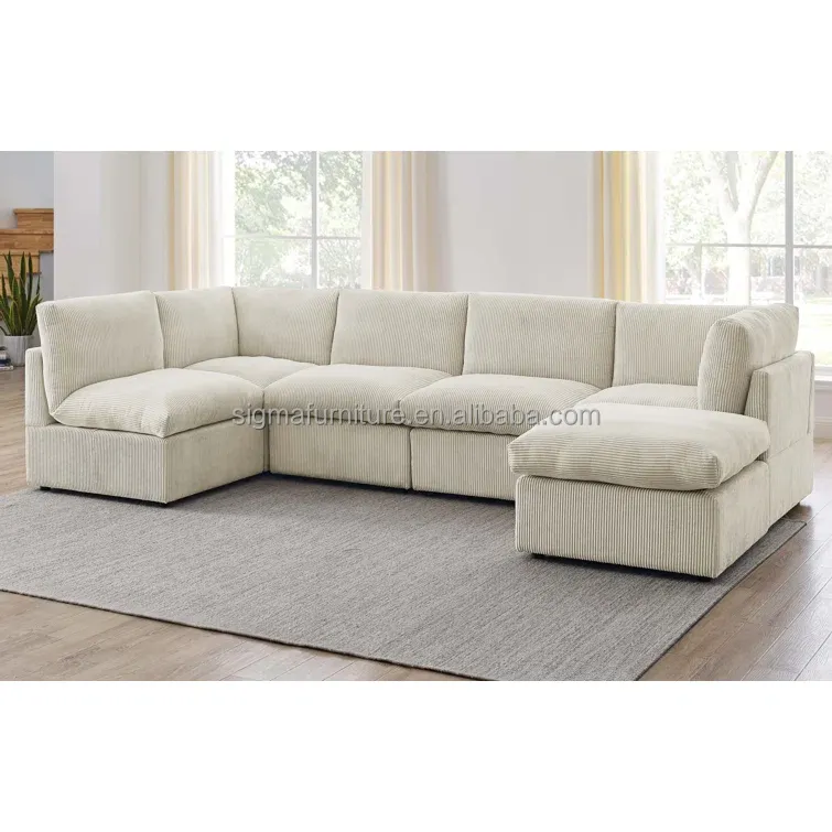 luxury boucle upholstered velvet sectional sofa set promotion modular sofa with ottoman