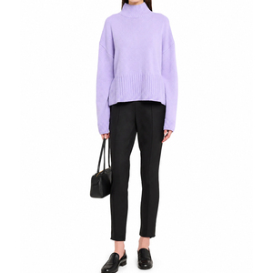 Maglione da <span class=keywords><strong>Donna</strong></span> a Collo Alto con Logo Personalizzato, 12GG, Misto <span class=keywords><strong>Cotone</strong></span>, Orlo a Costine Larghe, Manica Lunga, Pullover Autunnale - Product Image 1