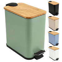 Poubelle pour la maison et la salle de bain avec couvercle en bambou, fermeture douce et pédale – Vente en gros, poubelle mince personnalisée