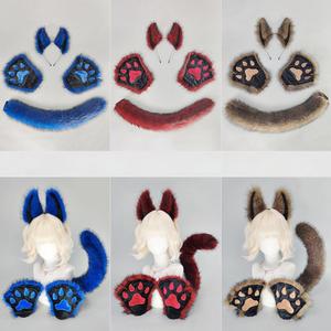 S0002 Faux kürk hayvan kulak bandı kuyruk seti Cosplay sahne Fursuit bantlar festivali cadılar bayramı partisi Phantom kurt Set - Product Image 5