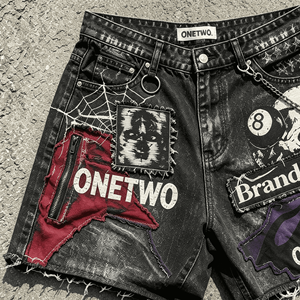 OEM ODM Nuovi Shorts in Denim Estivi Personalizzati, Jeans a Gamba Dritta Stile Hip-hop, Shorts in Denim con Strass e Frange per Uomo - Product Image 3