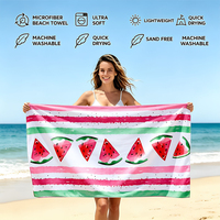 Serviette de plage en microfibre suédée personnalisée avec logo OEM, anti-sable, imprimé pastèque, séchage rapide, grande taille, pour voyage et piscine, idéale pour les cadeaux d'été