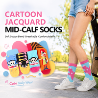 Chaussettes de mollet en coton jacquard Paul Frank sous licence IP, motif singe amusant, personnages mignons, vente en gros, personnalisation disponible
