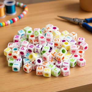 Perline con Lettere Ilan 6x6mm Multicolore Base Bianca 17g - Product Image 2