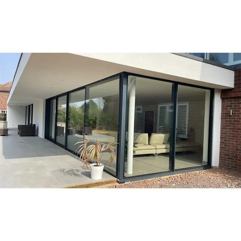 Style modulaire aluminium double fermeture amortie 8 roues porte coulissante villa