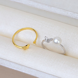Anillo Abierto de Plata S925 Wenchi con Mariposa para Mujer, Ajustable, para Joyería DIY con Perlas, Modelo de Colección 95 de Moda - Product Image 3
