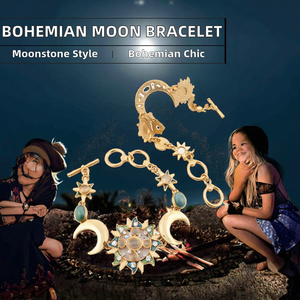 Pulsera con dijes de sol, luna y estrella en tono dorado, colgante esmaltado, joyería ajustable para mujer, regalo para fiesta, OME - Product Image 2