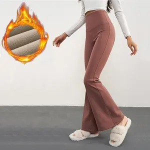 Wholesale Fleece Line Warm Butt Lifting Wide Leg Tummy Tight Sports Fitness Pants High Waist Flare Yoga Leggings For Women