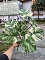 Promo Besar Tanaman Artificial Evergreen 7 Daun Alocasia Monstera Real Touch untuk Dekorasi Rumah Natal Thanksgiving