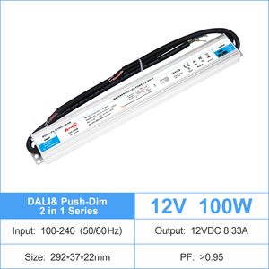 36W 75W 100W CV Flicker Free DALI-2 <b>Push</b> Dimmable LED Strip Driver 100-240V AC-DC 12V 24V Single Output IP67 LED Power Supply - Product Image 4