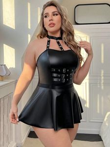 Lingerie pour femmes <span class=keywords><strong>en</strong></span> <span class=keywords><strong>cuir</strong></span> PU avec chaîne <span class=keywords><strong>en</strong></span> métal de haute qualité pour les grandes tailles Lingerie noire sexy à gros seins - Product Image 6