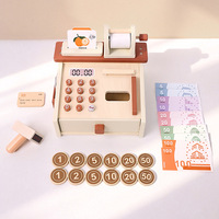 Caisse enregistreuse en bois réaliste pour enfants, ensemble de jeu d'imitation, scanner de supermarché, pièces de monnaie, billets, jeu éducatif précoce, cadeau de jeu de rôle