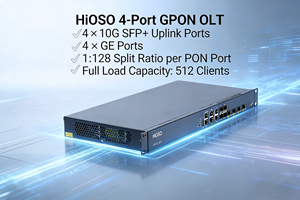 Hioso 4 ports GPON <span class=keywords><strong>OLT</strong></span> <span class=keywords><strong>4PON</strong></span> 1:128 pleine charge 512 compatibilité avec GPON XPON ONU ONT WEB SNMP CLI anglais FTTX FTTH 1AC 9db 10db - Product Image 3