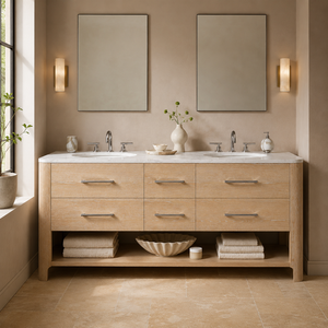 <span class=keywords><strong>Mobile</strong></span> <span class=keywords><strong>Bagno</strong></span> Doppio Elite American Vintage, Lavabo con Top in Marmo Carrara e 6 Cassetti, Suite Artigianale in Rovere Invecchiato - Product Image 1