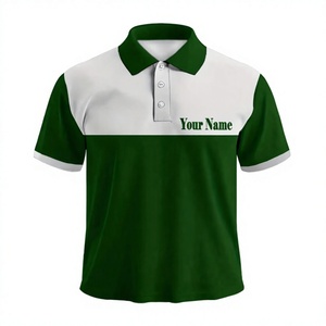 Custom Green White Men's Polo Shirt Breathable Cotton <b>Waterproof</b> Windproof Short Sleeve <b>Work</b> Fashion Silk Screen Printing OEM - Product Image 2